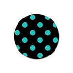 Polka Dots - Turquoise on Black Rubber Coaster (Round)