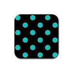 Polka Dots - Turquoise on Black Rubber Coaster (Square)