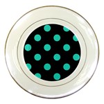 Polka Dots - Turquoise on Black Porcelain Plate