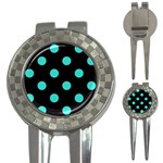 Polka Dots - Turquoise on Black 3-in-1 Golf Divot