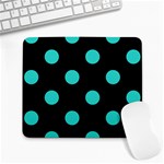 Polka Dots - Turquoise on Black Large Mousepad