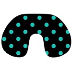 Polka Dots - Turquoise on Black Travel Neck Pillow