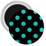 Polka Dots - Turquoise on Black 3  Magnet