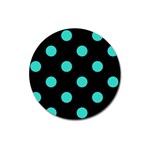 Polka Dots - Turquoise on Black Magnet 3  (Round)