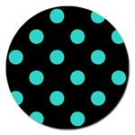 Polka Dots - Turquoise on Black Magnet 5  (Round)