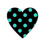 Polka Dots - Turquoise on Black Magnet (Heart)