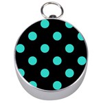 Polka Dots - Turquoise on Black Silver Compass