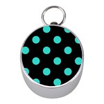 Polka Dots - Turquoise on Black Silver Compass (Mini)