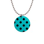Polka Dots - Black on Cyan 1  Button Necklace