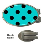 Polka Dots - Black on Cyan Money Clip (Oval)