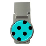 Polka Dots - Black on Cyan Money Clip (Round)