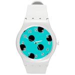 Polka Dots - Black on Cyan Round Plastic Sport Watch (M)