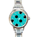 Polka Dots - Black on Cyan Round Italian Charm Watch
