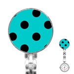 Polka Dots - Black on Cyan Stainless Steel Nurses Watch