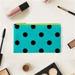 Polka Dots - Black on Cyan Canvas Cosmetic Bag (XS)