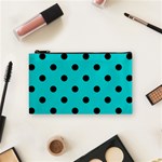 Polka Dots - Black on Cyan Cosmetic Bag (S)
