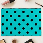 Polka Dots - Black on Cyan Cosmetic Bag (XXL)