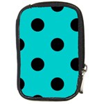 Polka Dots - Black on Cyan Compact Camera Leather Case
