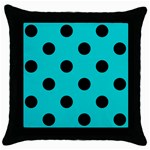 Polka Dots - Black on Cyan Throw Pillow Case (Black)