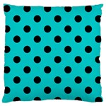 Polka Dots - Black on Cyan Large Flano Cushion Case (One Side)