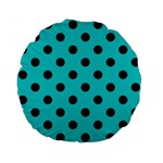 Polka Dots - Black on Cyan Standard 15  Premium Flano Round Cushion