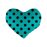 Polka Dots - Black on Cyan Standard 16  Premium Heart Shape Cushion