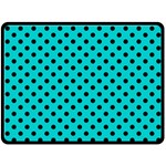 Polka Dots - Black on Cyan Double Sided Fleece Blanket (Large) (Two Sides)
