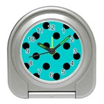 Polka Dots - Black on Cyan Desk Alarm Clock