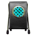 Polka Dots - Black on Cyan Pen Holder Desk Clock