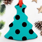 Polka Dots - Black on Cyan Christmas Tree Ornament (Two Sides)