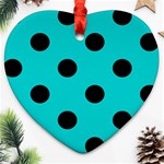 Polka Dots - Black on Cyan Ornament (Heart)
