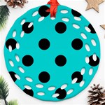 Polka Dots - Black on Cyan Ornament (Round Filigree)