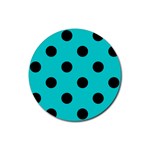Polka Dots - Black on Cyan Rubber Coaster (Round)