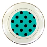 Polka Dots - Black on Cyan Porcelain Plate