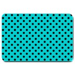 Polka Dots - Black on Cyan Large Doormat