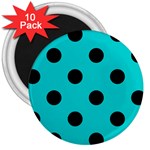 Polka Dots - Black on Cyan 3  Magnet (10 pack)