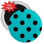 Polka Dots - Black on Cyan 3  Magnet (100 pack)