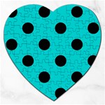 Polka Dots - Black on Cyan Jigsaw Puzzle (Heart)