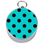 Polka Dots - Black on Cyan Silver Compass