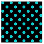 Polka Dots - Cyan on Black Large Satin Scarf (Square)