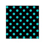 Polka Dots - Cyan on Black Small Satin Scarf  (Square)
