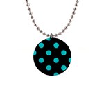 Polka Dots - Cyan on Black 1  Button Necklace