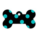 Polka Dots - Cyan on Black Dog Tag Bone (One Side)