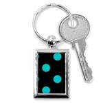 Polka Dots - Cyan on Black Key Chain (Rectangle)