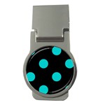 Polka Dots - Cyan on Black Money Clip (Round)