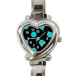 Polka Dots - Cyan on Black Heart Italian Charm Watch