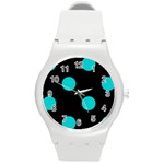Polka Dots - Cyan on Black Round Plastic Sport Watch (M)