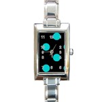 Polka Dots - Cyan on Black Rectangle Italian Charm Watch