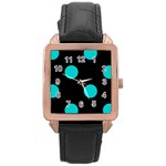 Polka Dots - Cyan on Black Rose Gold Leather Watch