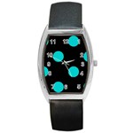 Polka Dots - Cyan on Black Barrel Style Metal Watch